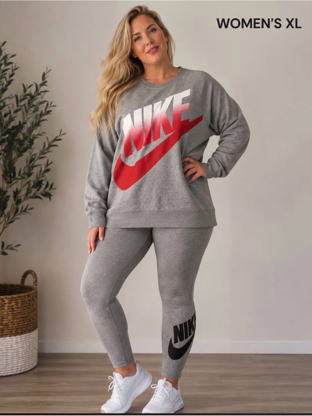 Nike Women's Gray Lounge Sweatshirt & Legging Set with Red and Black Logos